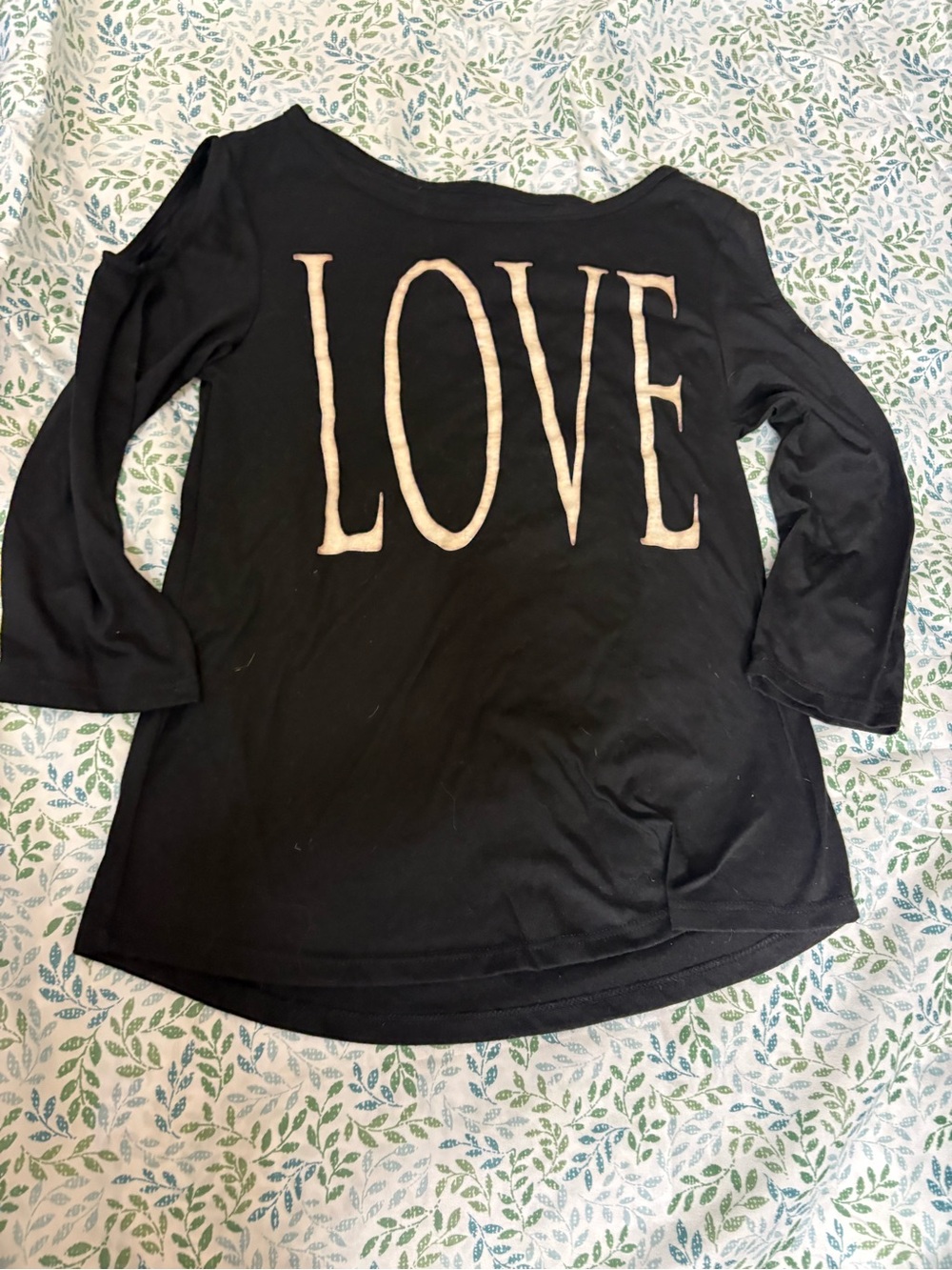 Material Girl Black Long Sleeve Tee with Cream LOVE Graphic